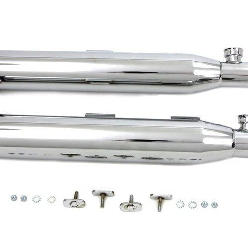 V-Twin 30-1282 Chrome Slip On Muffler Set With Black Tips for 07-17 Fxst