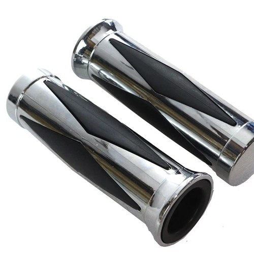 V-Twin 28-0446 Chrome & Rubber Hand Grips Diamond Style for Harley 1"