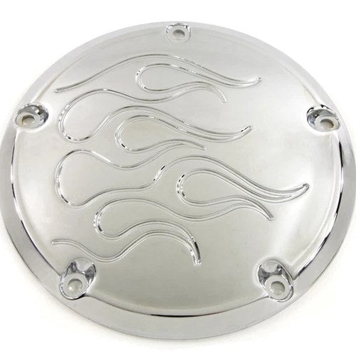 V-Twin 42-0922 Chrome Flame Derby Cover for Harley 5-Bolt Twin Cam 00-17