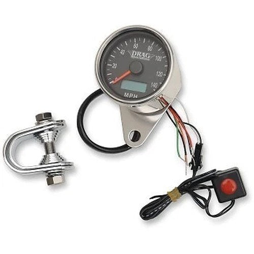 Drag Specialties Polished / Black Programmable Mini Electronic Speedometer