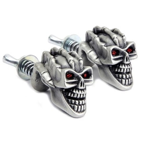 V-Twin 48-1620 Skull with Skeleton Hand License Plate Topper Set