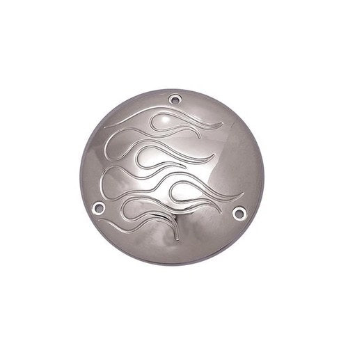 V-Twin 42-0747 Chrome Flame Derby Cover 3-Bolt for Big Twin Evo 70-98