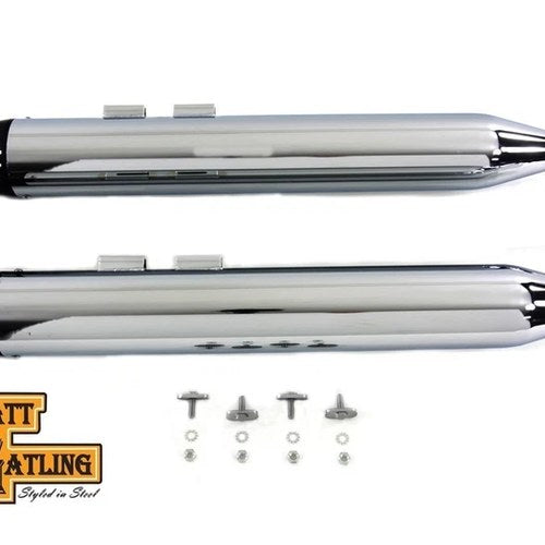 V-Twin 30-4044 Wyatt Gatling Muffler Set with Black Long Tapered End Tips