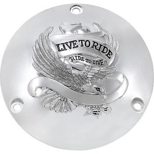 Drag Specialties 1107-0155 Chrome Live To Ride Eagle Derby Cover - 84-99 3-Bolt