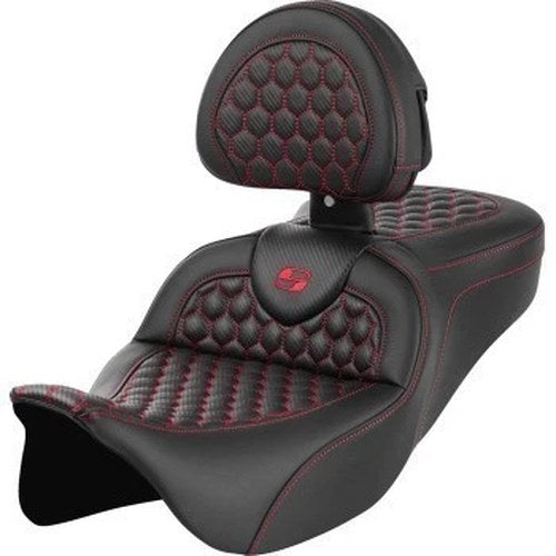 Saddlemen Roadsofa Seat w/ Backrest Red Honeycomb Stitch for 08-23 Touring