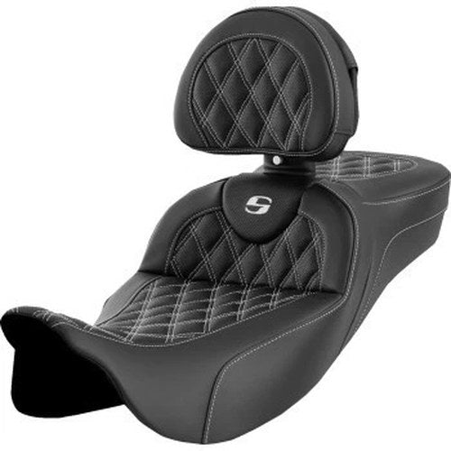 Saddlemen Roadsofa Extended Reach Seat w/ Backrest White Lattice Stitch - 08-23