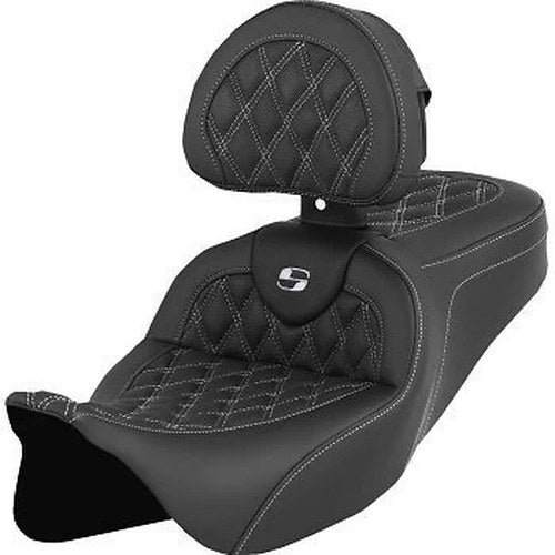 Saddlemen Roadsofa Seat w/ Backrest White Lattice Stitch for 08-24 Touring