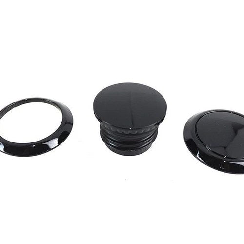 V-Twin 38-7058 Black Flush Mount Gas Cap Kit Right & Left Side - 18-25 Softails
