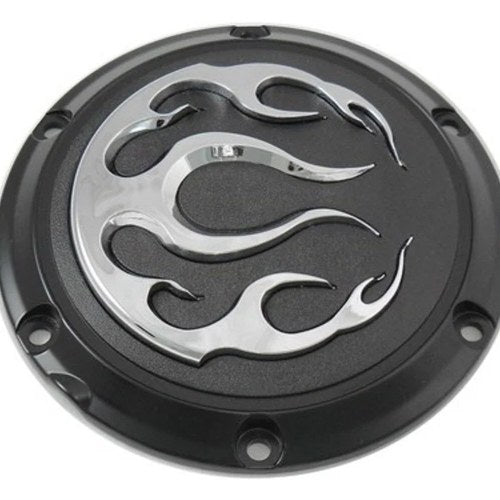 V-Twin 42-0469 Black & Chrome Flame Fire Derby Cover for Sportster XL 04-22