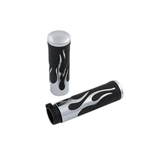 V-Twin Mfg. 28-0454 Chrome Hot Rod Flame Hand Grips - Harley Single Cable 82-95