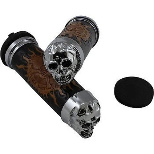 Drag Specialties DS-243255 Chrome Skull Hand Grips Plain Eyes - Harley Cable Op