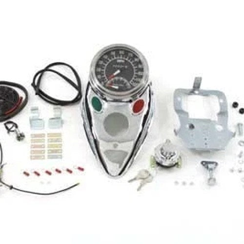 V-Twin 39-0922 Chrome Cateye Dash Panel Kit with 1:1 Ratio Speedometer