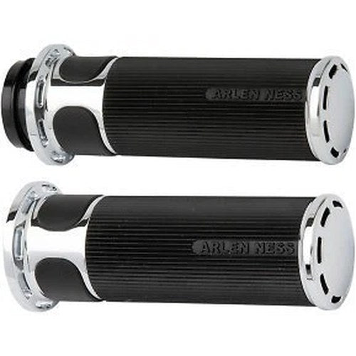 Arlen Ness 07-302 Fusion Chrome Slot Track Hand Grips for Harley Electronic Tbw