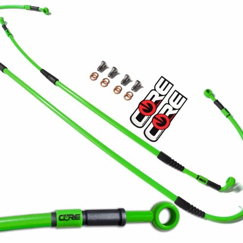 Green Brake Lines Kawasaki KX250 2004 2005 2006 2007 Front Rear Steel Kit