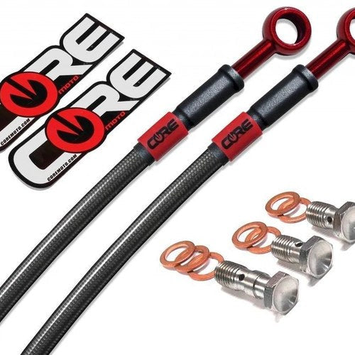 Honda Grom Brake Lines 2016-2025 (Non-ABS) Front Rear Carbon and Red Braided