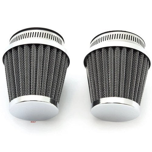 Set of 2 Chrome Motorcycle Air Filter Pod 50mm Honda Kawasaki Yamaha Suzuki