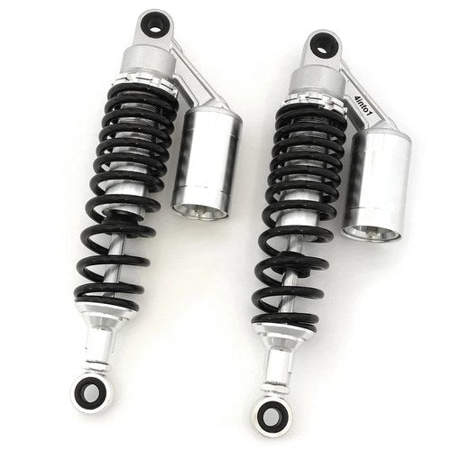 Silver & Black Remote Reservoir Motorcycle Rear Air Shocks - 310mm - 320mm 12.5"