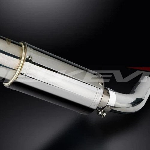 Delkevic Mini 8" Stainless Round Muffler - Honda VFR800 Interceptor 1998-2001