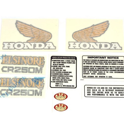 Decal Set - Honda CR250M Elsinore 1973-1975 - Gas Tank Side Covers Warning Label