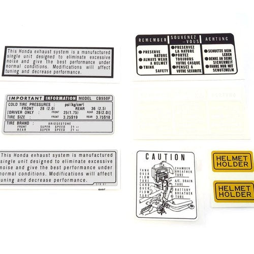 Warning and Service Label Decal Set - Honda 1975 - 1977 CB550F CB550 Super Sport