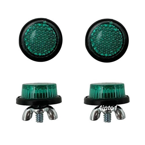 Green Reflector Motorcycle License Plate Bolts Set of 4 Reflectors Harley Car