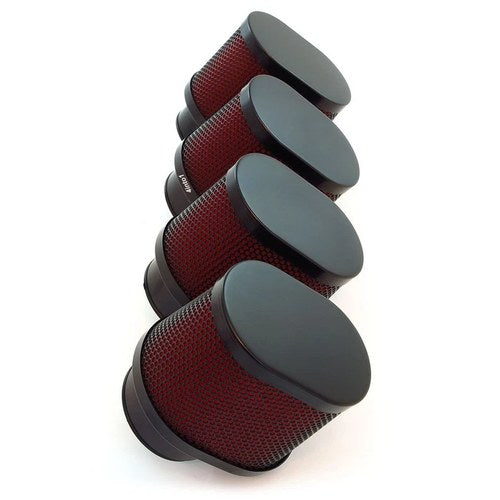 Set of 4 Black Mesh & Red Foam Oval Pod Air Filters - 39mm - Honda CB750