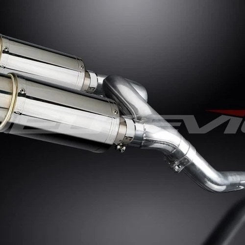 Delkevic Mini 8" Stainless Round Muffler Exhaust - Honda VFR800 V-Tec 2002-2009