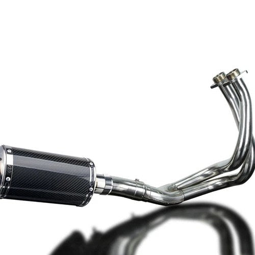 Delkevic 2-1 Exhaust System 9" Carbon Oval Muffler - Kawasaki Ninja 650 17-23