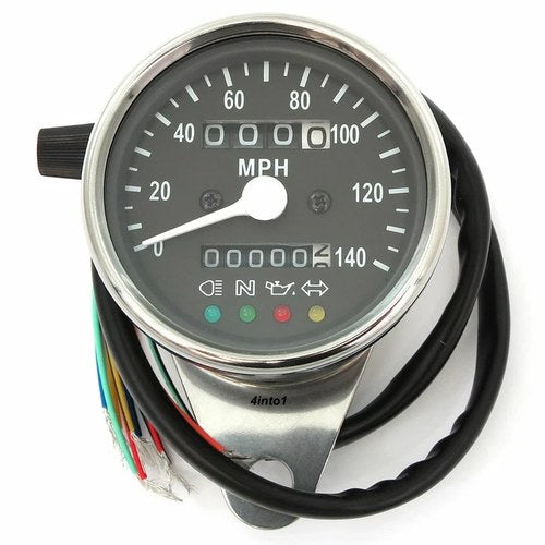 Mini 2.5" Speedometer w/ Indicators & Trip Meter 2240:60 - Chrome & Black - Mph
