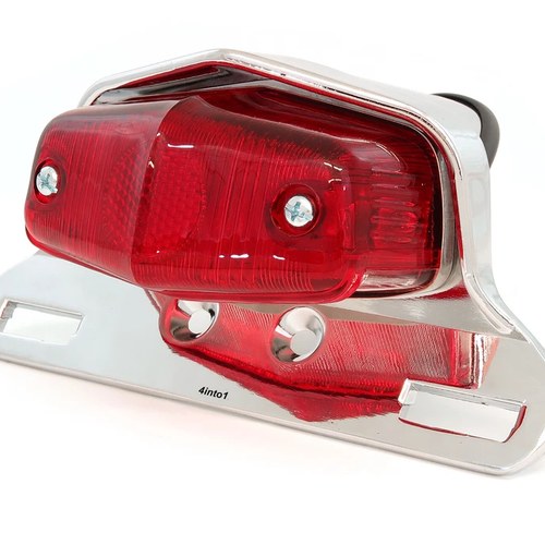 Lucas Style Motorcycle Tail Light Assembly - Chrome w/ Red Lens