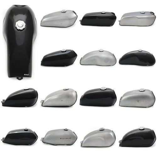 Cafe Racer Gas Tanks - Black / Raw Steel - Retro Motorcycle Choose Color & Style