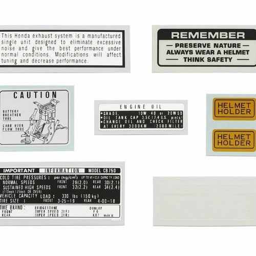 Warning and Service Label Set - Honda CB750K - 1973-1974