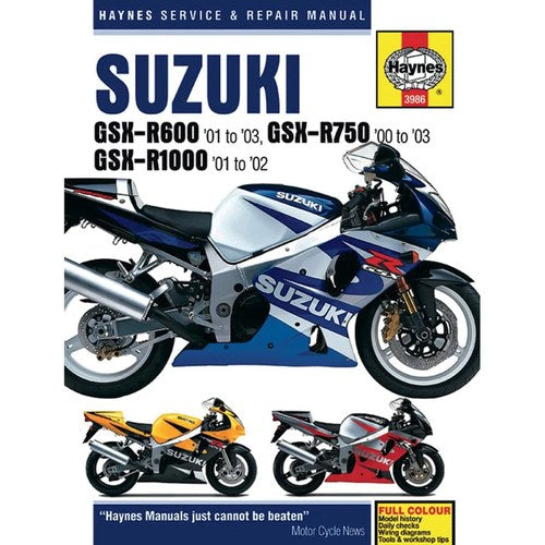 Haynes Repair Manual for Suzuki GSX-R600 '01-03/GSX-R750 '00-03/GSX-R1000 '01-02