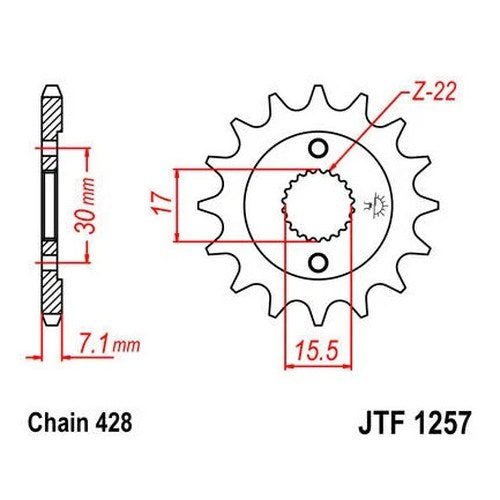 JT Front Sprocket 428 15T Honda CR80R/CR80RB Expert/CR85R/CR85RB Expert
