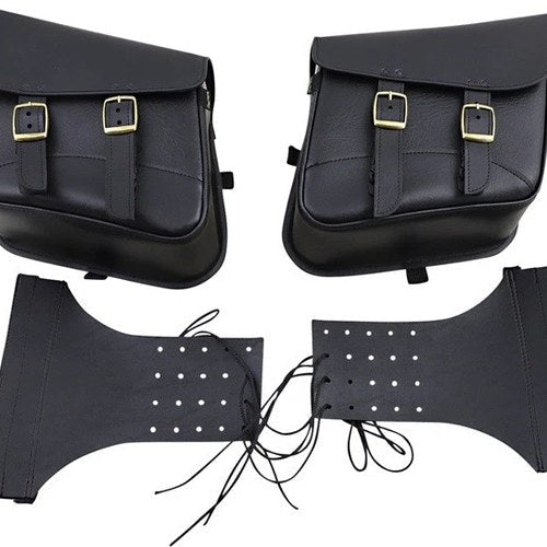 Willie & Max Slant Synthetic Leather Throwover Brass Monkey Saddlebags Black
