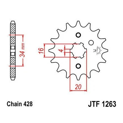 JT Front Sprocket 428 14T #JTF1263.14 fits Yamaha/Suzuki/Kawasaki/Honda