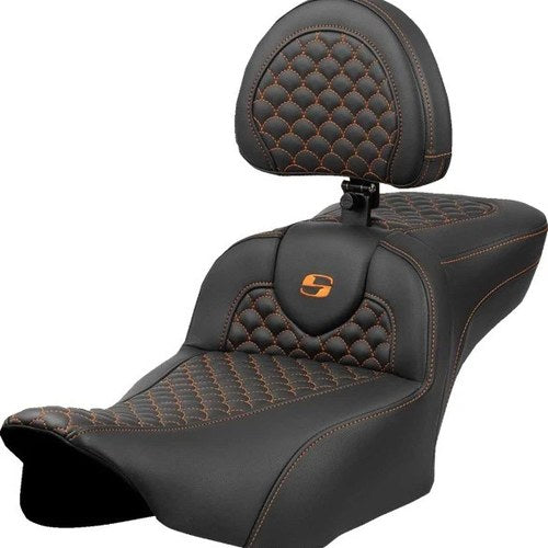 Saddlemen RoadSofa DS Ext. Reach Seat w/Backrest Orange Stitch #823-07-209B3