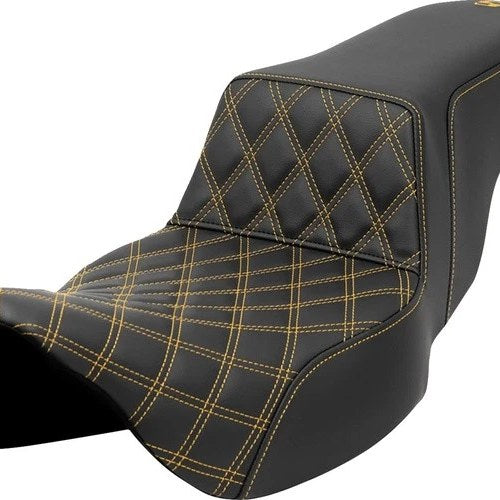 Saddlemen Step-Up LS Ext. Reach Seat F. Lattice Gold Stitch Black #284754