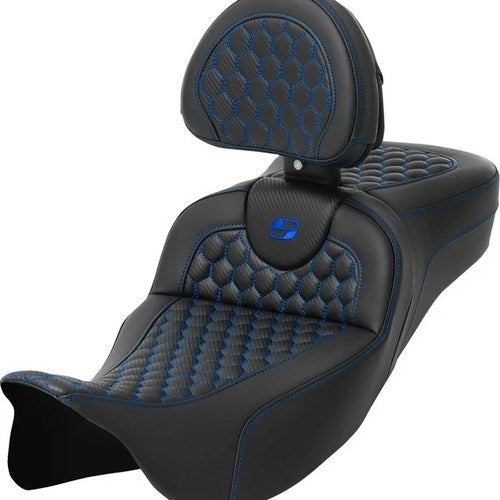 Saddlemen RoadSofa HC Ext. Reach Seat w/BR Blue Stitch #284864 Harley Davidson