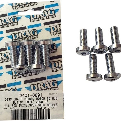 Drag Specialties Rotor Bolt Kit for Cast Wheel Rear Chrome 5-Pack #174133