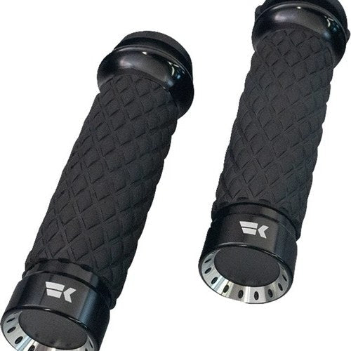 Khrome Werks Custom Contour Turbine Diamond Grips Black #500330 Harley Davidson