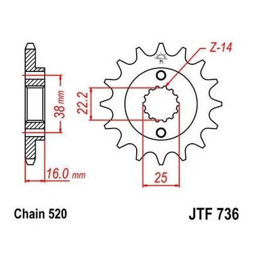 JT Front Sprocket 520 14T #JTF736.14 Ducati 748/748 SP/Monster 600/748 R/748 S