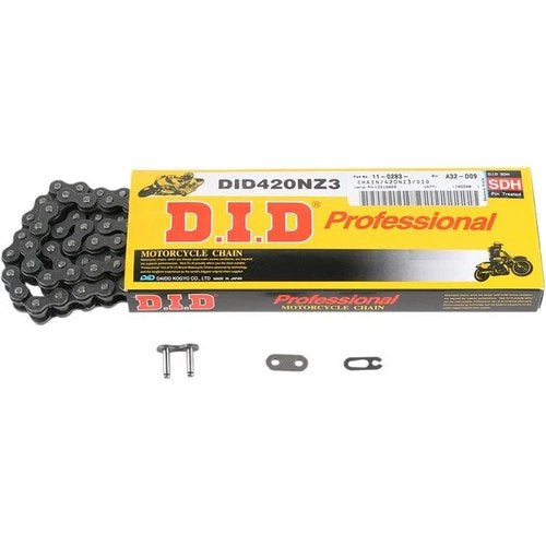 D.I.D 420 NZ3 Series Non-Sealed Chain 132 Links Natural with Clip Master Link