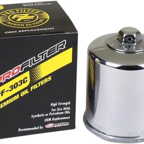Pro Filter Premium Oil Filter Chrome #PF-303C fits Kawasaki/Honda/Yamaha/Bimota