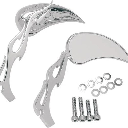 DS Flame Teardrop Mirrors with Flame Stems Chrome