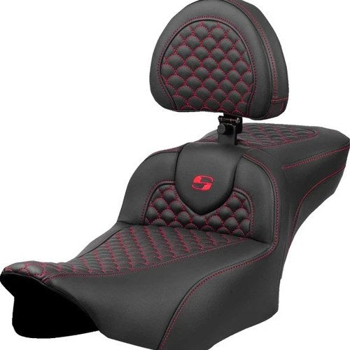 Saddlemen RoadSofa DS Ext. Reach Seat w/Driver Backrest Red Stitch #823-07-209B4