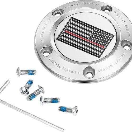 Figurati Designs 5-Hole Timing Cover US Flag Red Line Polished #FD73-TC-5H-SS