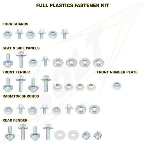 Bolt Full Plastics Bodywork Fastener Kit fits Kawasaki KX85/100 KAW-011385