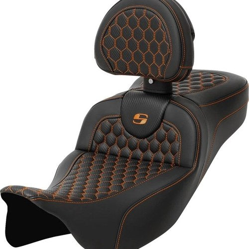 Saddlemen RoadSofa HC Ext. Reach Seat w/BR Orange Stitch #284842 Harley Davidson