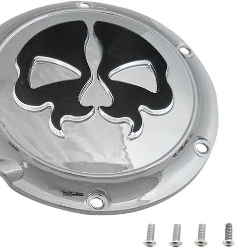 Drag Specialties Skull Split Skull Derby Cover 6-Hole Chrome/Black